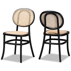 Baxton Studio Garold Mid-Century Modern Brown Woven Rattan and Black Wood 2-Piece Cane Dining Chair Set